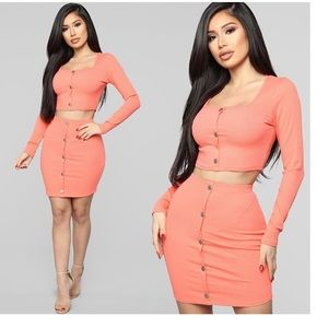 Don’t push my buttons skirt set - coral xs